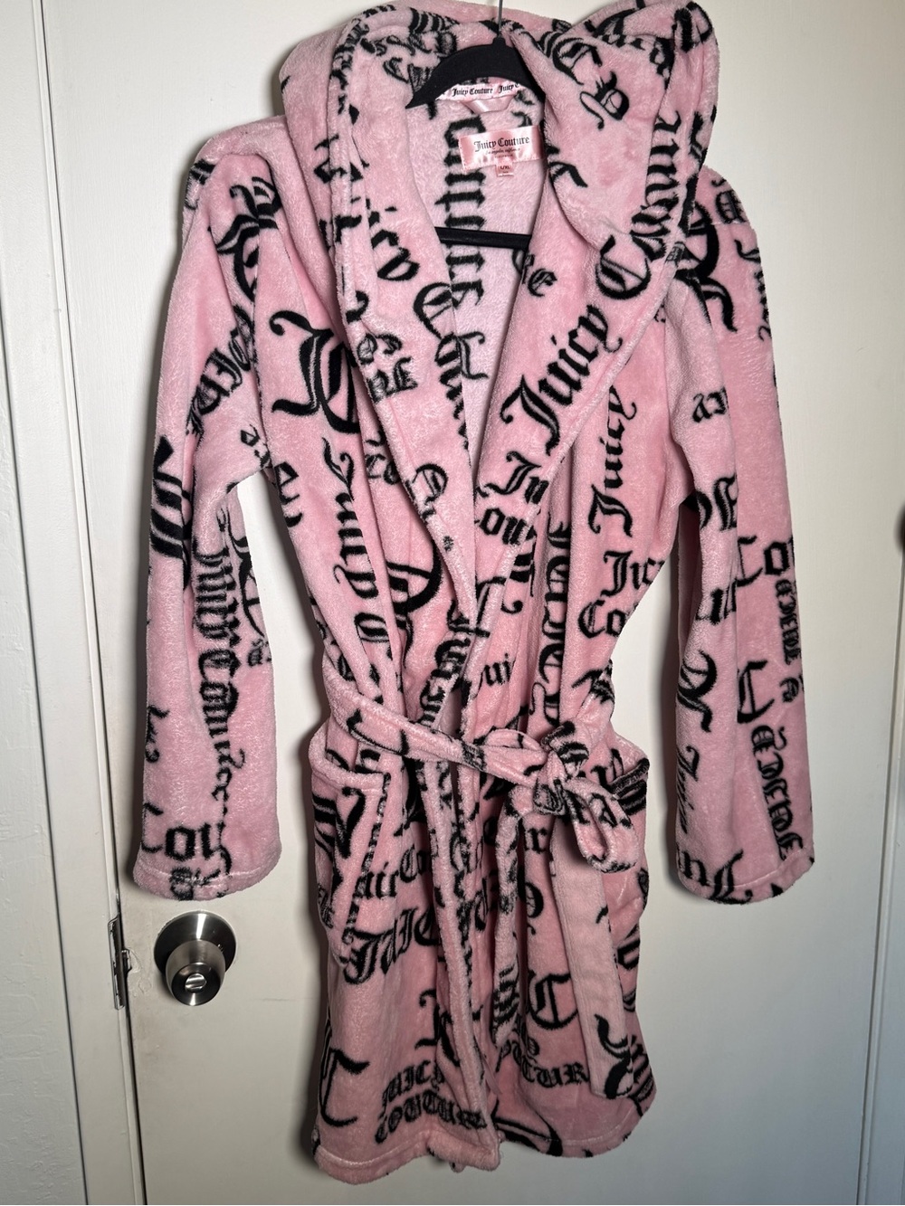 Juicy Couture Pink Logo Plush Robe with Hood L/XL NWOT